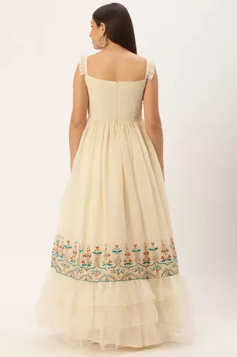 Ethnovog Ready To Wear Off White Gota Patti Cotton Embroidered Gown