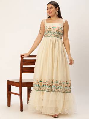 Ethnovog Ready To Wear Off White Gota Patti Cotton Embroidered Gown 5
