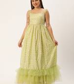 Ethnovog Ready To Wear Green Cotton Sequins Embroidered Gown
