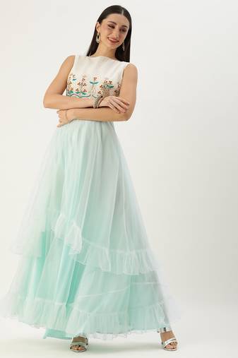 Ethnovog Ready To Wear Off White Gota Patti Cotton Gown