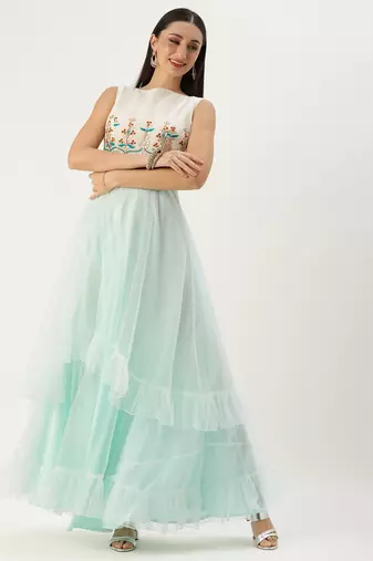 Ethnovog Ready To Wear Off White Gota Patti Cotton Gown