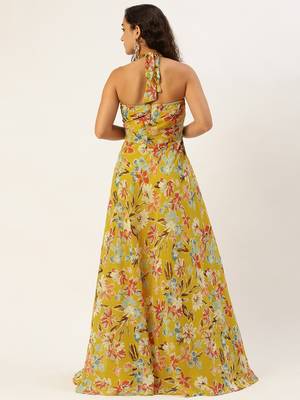 Ethnovog Ready To Wear Yellow Printed Halter Neck Georgette 6