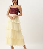 Ethnovog Ready To Wear Maroon Art Silk Printed N Off White Layered Dress