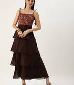 Ethnovog Ready To Wear Multicolored Art Silk Printed N Brown Layered Dress