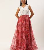 Ethnovog Ready To Wear Pink N White Embroidered Floor Length Gown