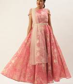 Ethnovog Ready To Wear Pink Foil Printed Art Silk Gown