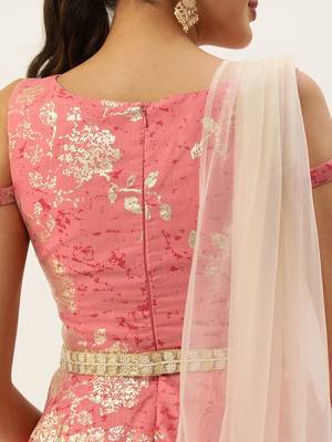 Ethnovog Ready To Wear Pink Foil Printed Art Silk Gown 8
