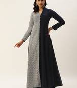 Ethnovog Ready To Wear Blue Embroidered Art Silk Half N Half Gown