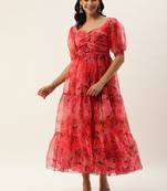 Ethnovog Ready To Wear Pink Digital Printed Organza Dress