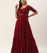 Ethnovog Ready To Wear Maroon Embroidered Georgette Jacket Style Gown