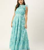 Ethnovog Ready To Wear Blue Digital Printed Georgette Gown