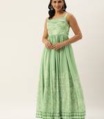 Ethnovog Ready To Wear Green Digital Printed Chinon Gown