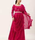 Ethnovog Ready To Wear Dark Pink Georgette Embroidered Gown