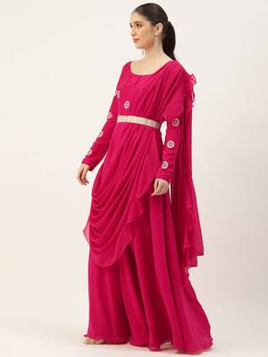 Ethnovog Ready To Wear Dark Pink Georgette Embroidered Gown 3