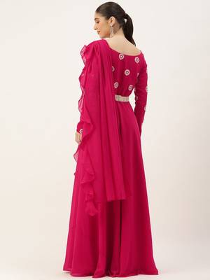 Ethnovog Ready To Wear Dark Pink Georgette Embroidered Gown 4