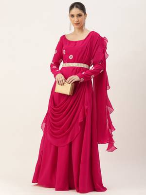 Ethnovog Ready To Wear Dark Pink Georgette Embroidered Gown 5