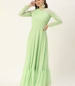 Ethnovog Ready To Wear Green Embroidered Georgette Gown