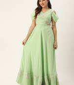 Ethnovog Ready To Wear Green Embroidered Georgette Gown With Keyhole