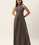 Ethnovog Ready To Wear Grey Embroidered Halter Neck Gown