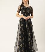 Ethnovog Ready To Wear Black Digital Printed Organza Gown