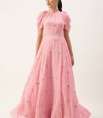 Ethnovog Ready To Wear Pink Georgette Embroidered Gown