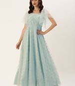 Ethnovog Ready To Wear Blue Net Embroidered Gown