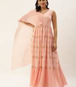 Ethnovog Ready To Wear Peach Embroidered Pleated Georgette Gown