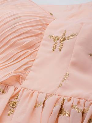 Ethnovog Ready To Wear Peach Embroidered Pleated Georgette Gown 2