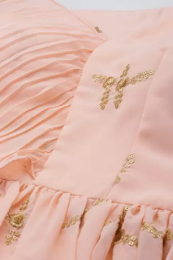 Ethnovog Ready To Wear Peach Embroidered Pleated Georgette Gown