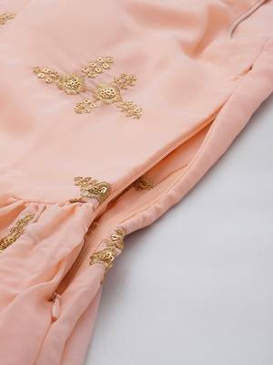 Ethnovog Ready To Wear Peach Embroidered Pleated Georgette Gown 6