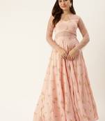 Ethnovog Ready To Wear Peach Georgette Embroidered Gown