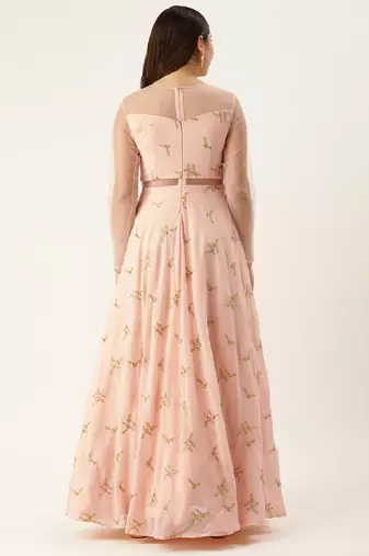Ethnovog Ready To Wear Peach Georgette Embroidered Gown