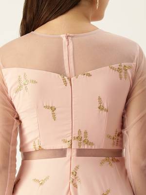Ethnovog Ready To Wear Peach Georgette Embroidered Gown 7