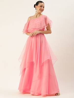 Ethnovog Ready To Wear Pink Embroidered Organza Gown 1