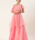 Ethnovog Ready To Wear Pink Embroidered Organza Gown