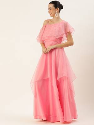 Ethnovog Ready To Wear Pink Embroidered Organza Gown 3