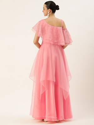 Ethnovog Ready To Wear Pink Embroidered Organza Gown 4