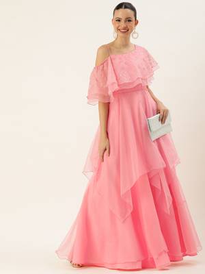 Ethnovog Ready To Wear Pink Embroidered Organza Gown 5