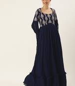Ethnovog Ready To Wear Navy Blue Embroidered Pleated Georgette Gown