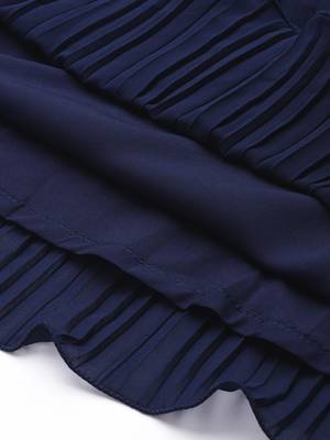 Ethnovog Ready To Wear Navy Blue Embroidered Pleated Georgette Gown 7