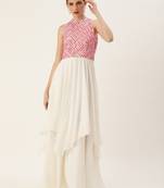 Ethnovog Ready To Wear White Embroidered Halter Neck Gown