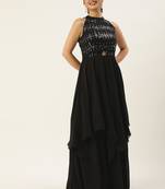 Ethnovog Ready To Wear Black Embroidered Halter Neck Gown
