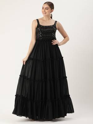Ethnovog Ready To Wear Black Georgette Sequins Gown 1