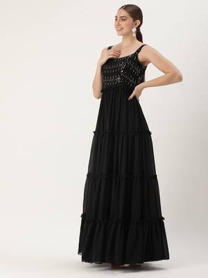 Ethnovog Ready To Wear Black Georgette Sequins Gown 3
