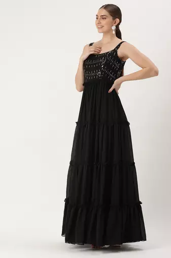 Ethnovog Ready To Wear Black Georgette Sequins Gown