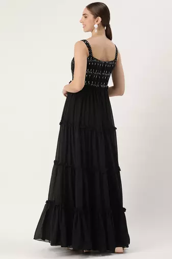 Ethnovog Ready To Wear Black Georgette Sequins Gown