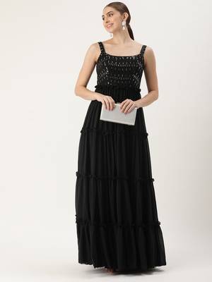 Ethnovog Ready To Wear Black Georgette Sequins Gown 5