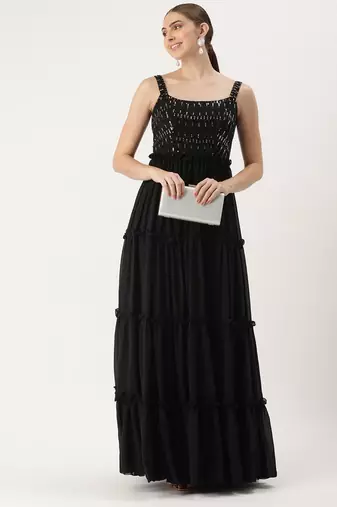 Ethnovog Ready To Wear Black Georgette Sequins Gown