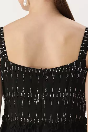 Ethnovog Ready To Wear Black Georgette Sequins Gown