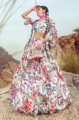 Multi Off Shoulder With Printed Skirt Set